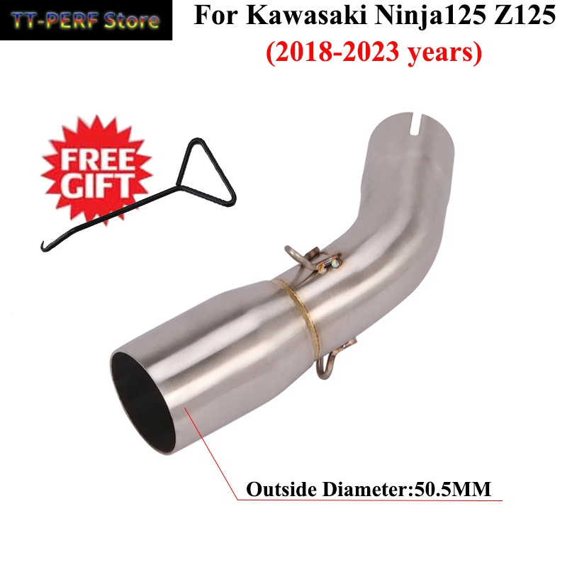 슬립 온 오토바이 배기 이스케이프 시스템 수정된 중간 링크 파이프 머플러, 가와사키 Ninja125 Z125 닌자 125 2018 - 2023 