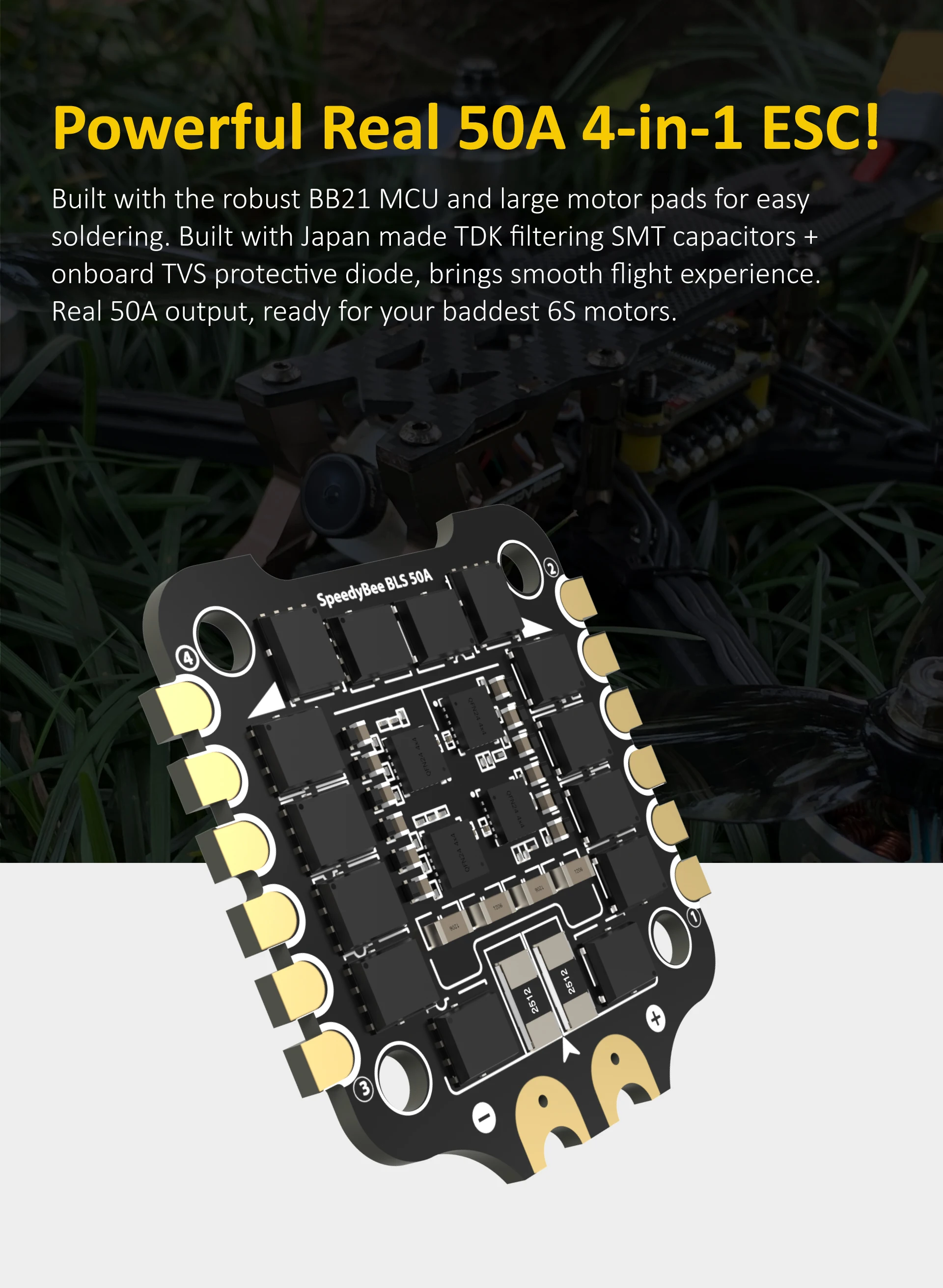 

SpeedyBee F405 V3 50A Stack (F405 Flight Control+BLS 50A 4in1 ESC) FC & ESC Stack 3~6S Lipo 30x30mm Bluetooth