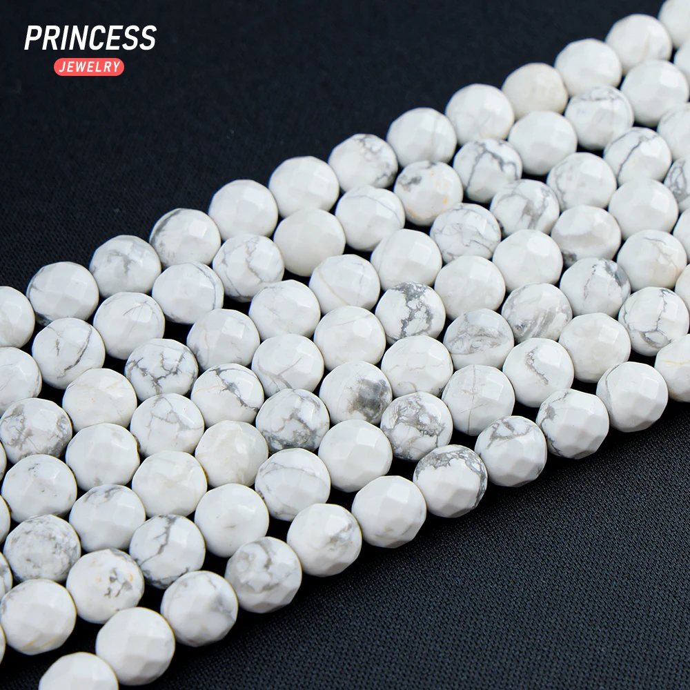 A++ Natural White Howlite Faceted Beads for Jewelry Making DIY Charm Bracelet Necklace Gemstones Accessories 6 8 10 12MM