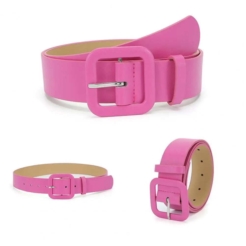 Women Belt Women Candy Color Belt Stylish Multi-hole Women's Belt with Adjustable Length Square Buckle Faux Leather for Jeans