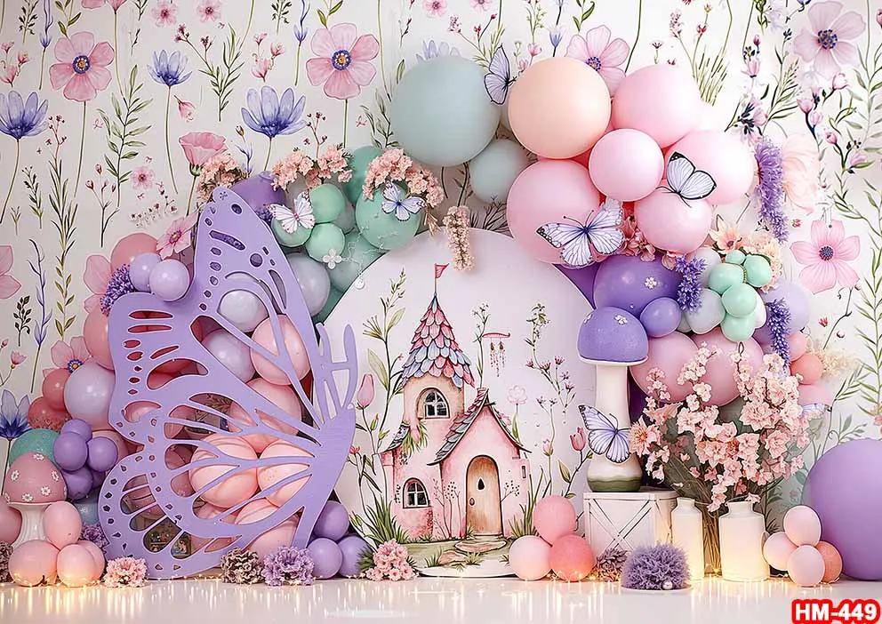Purple Butterfly Photography Backdrop Floral Wonderland Bridal Shower Background Baby Shower Birthday Party Girls Kid Photobooth