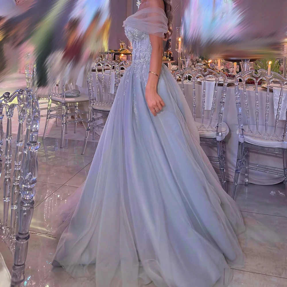 

Customized A-line Evening Dresses Floor-length Off The Shoulder Sleeveless Prom Gown Fashion Flowers Simple Draped Party Gown