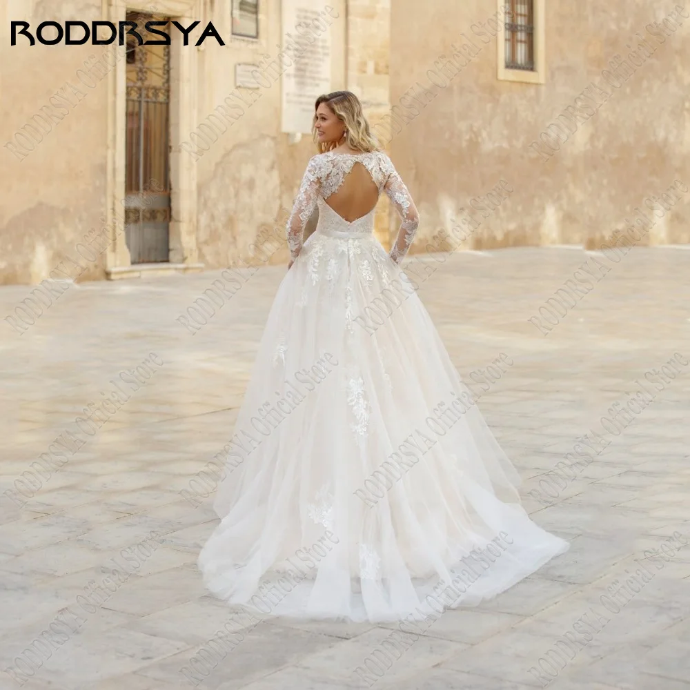 RODDRSY Elegant Wedding Dresses For Women 2023 Bride Backless Long Sleeves V-Neck Bride Gowns Applique A-Line vestido de noiva