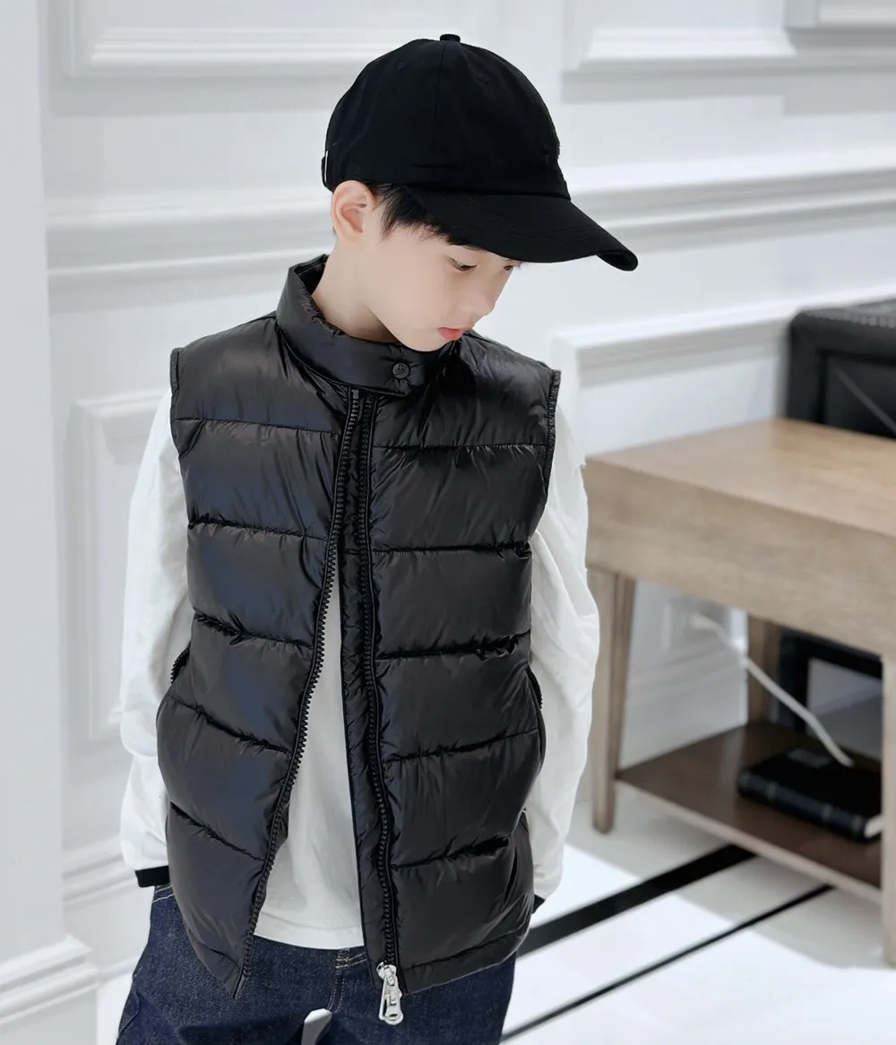 

kids coat baby down vest Black down jacket boys and girls fashionable pure black vest