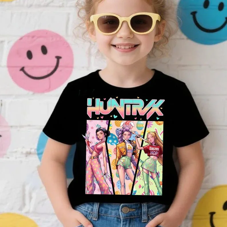 

Детская летняя футболка K-pop Demon Hunt Girls Group с красочным принтом, 100% хлопок, милая, свободная, с круглым вырезом, для мальчиков и девочек, в стиле аниме