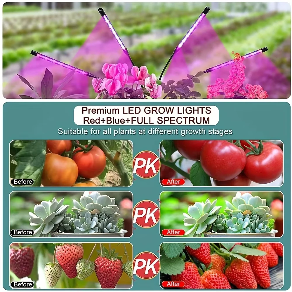 Luci progressive a LED 30-150 dimmerabili Phytolamp a spettro completo alimentato tramite USB con lampada per la crescita di 1-5 teste per clip per piantine di fiori domestici