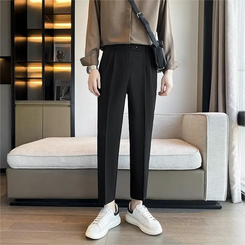 

Мужские повседневные брюки свободного кроя, прямые, укороченные (7/8), летние, струящиеся, широкие, в стиле кэжуал-бизнес