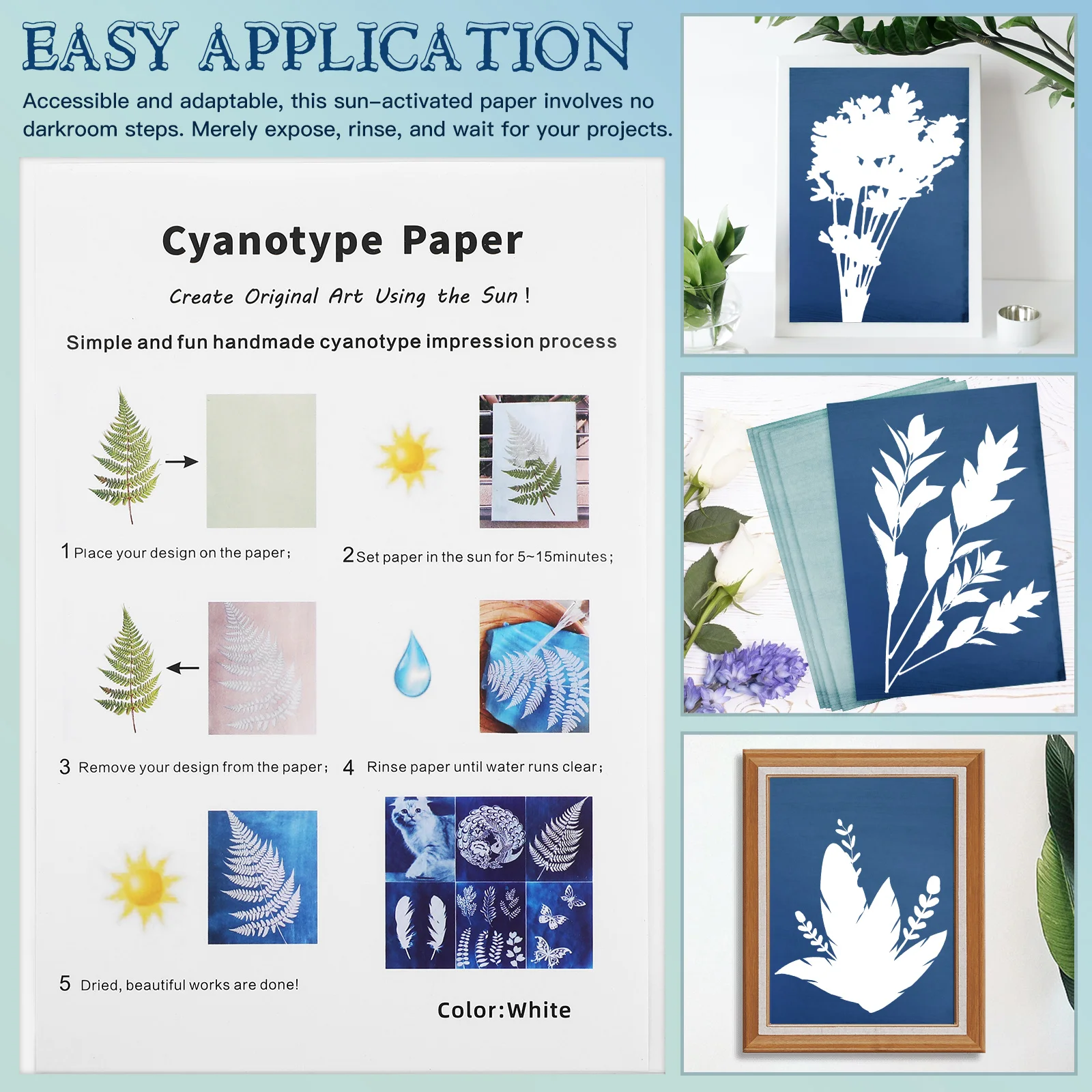 

32 Sheets DIY Sun Print Paper Cyanotype Kit Wide Creativity Easy Application Resilient Finished Images Cyanotype Kit