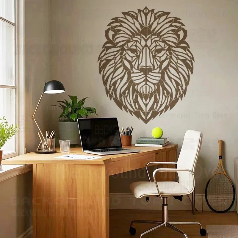 

Трафарет для рисования декора, гипсовая стена, 61 см-110 см, декоративная голова льва, грива, сильные геометрические линии для лица, абстрактные