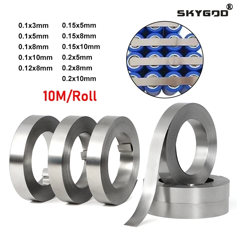 

18650 Battery Nickel Plated Strip Li-ion Connector 10m/Roll 0.1mm 0.12mm 0.15mm 0.2mm Spot Welder Steel Belt Battery Connectors
