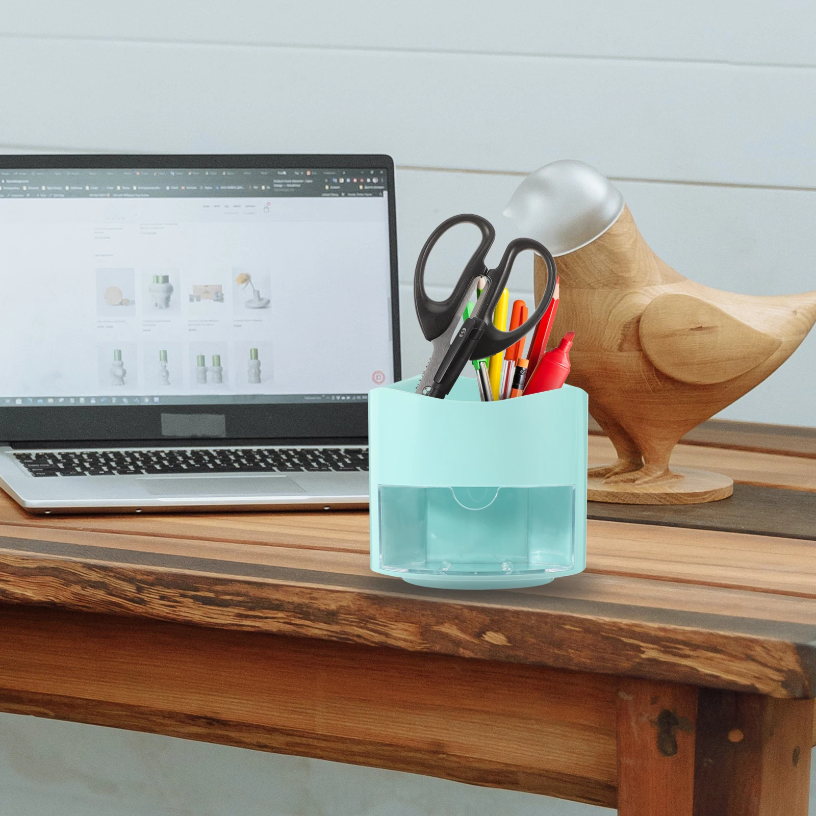 

Storage Box Rotating Pen Holder Office Organizer Plastic Compartment Desktop Stationary