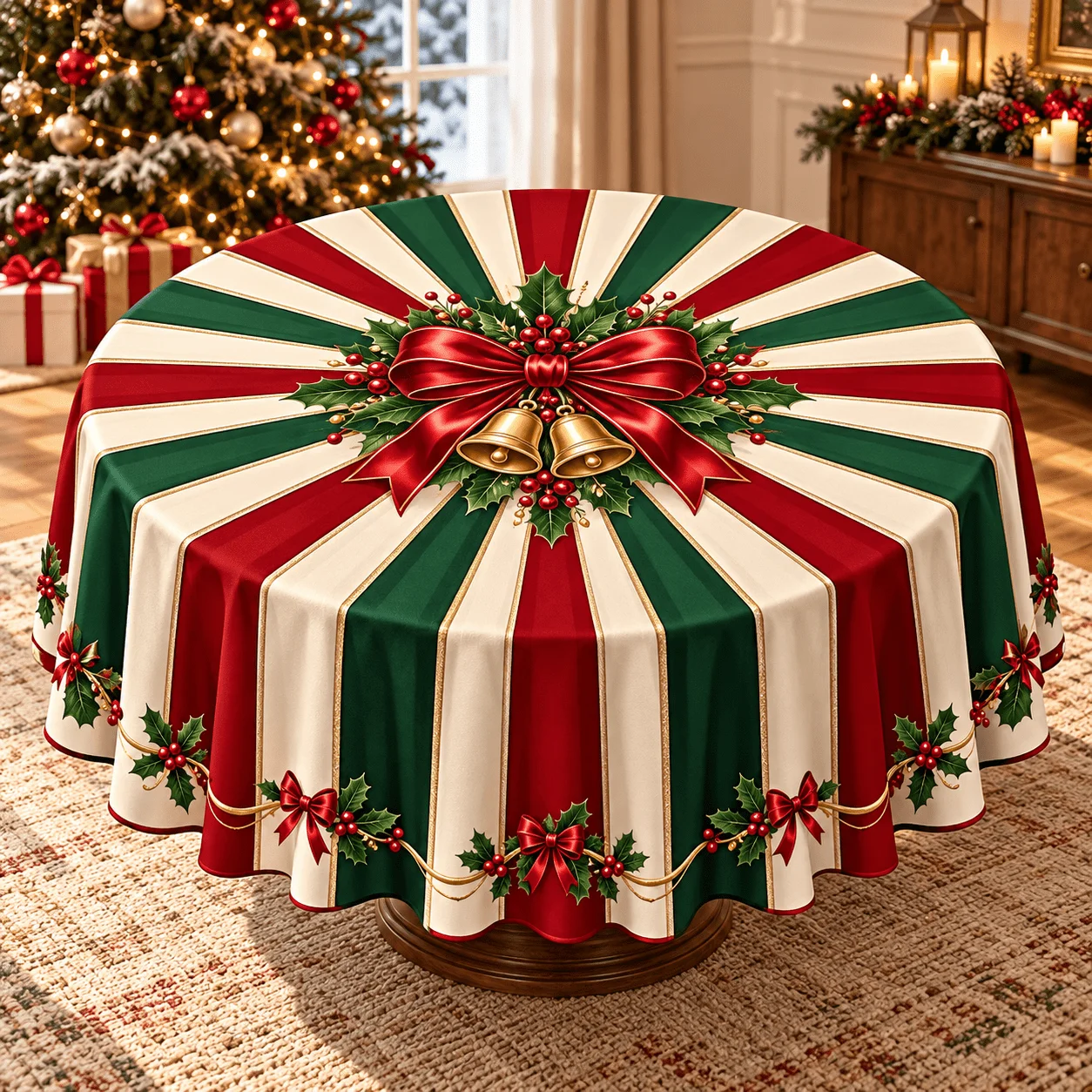 1 round tablecloth, polyester material, Christmas table atmosphere relaxed arrangement!