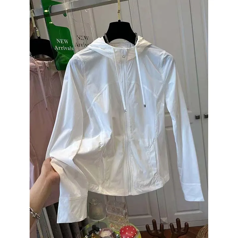 Women's Thin Coat Sunscreen Top Summer Loose Casual Zipper Single Thin Joker Hooded Sun-Protective Clothing Women's Short Jacket