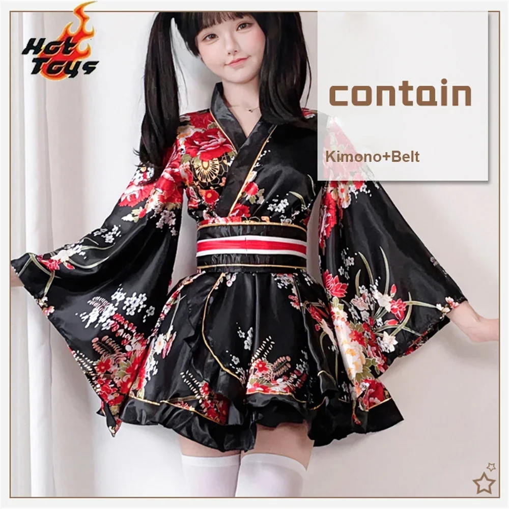 ثوب الكيمونو الياباني يوكاتا الجلباب Kawaii الفتيات الأزهار المطبوعة Haori دعوى جميل لوليتا فستان للنساء خادمة تأثيري حلي هالوين #3