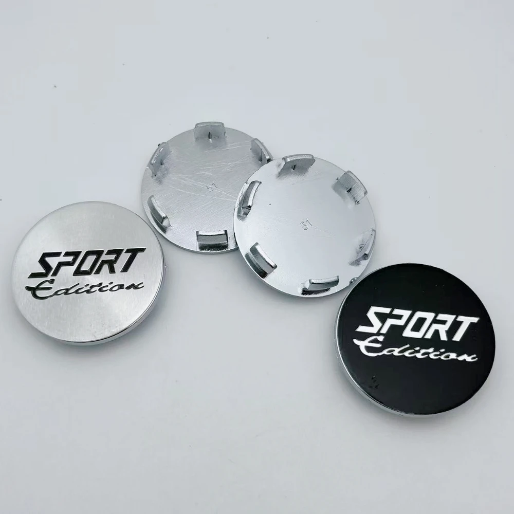 4 Uds 51mm edición deportiva Logo emblema tapas centrales de rueda de coche tapacubos de rueda cubierta central de llanta automática accesorios de coche negro/plateado