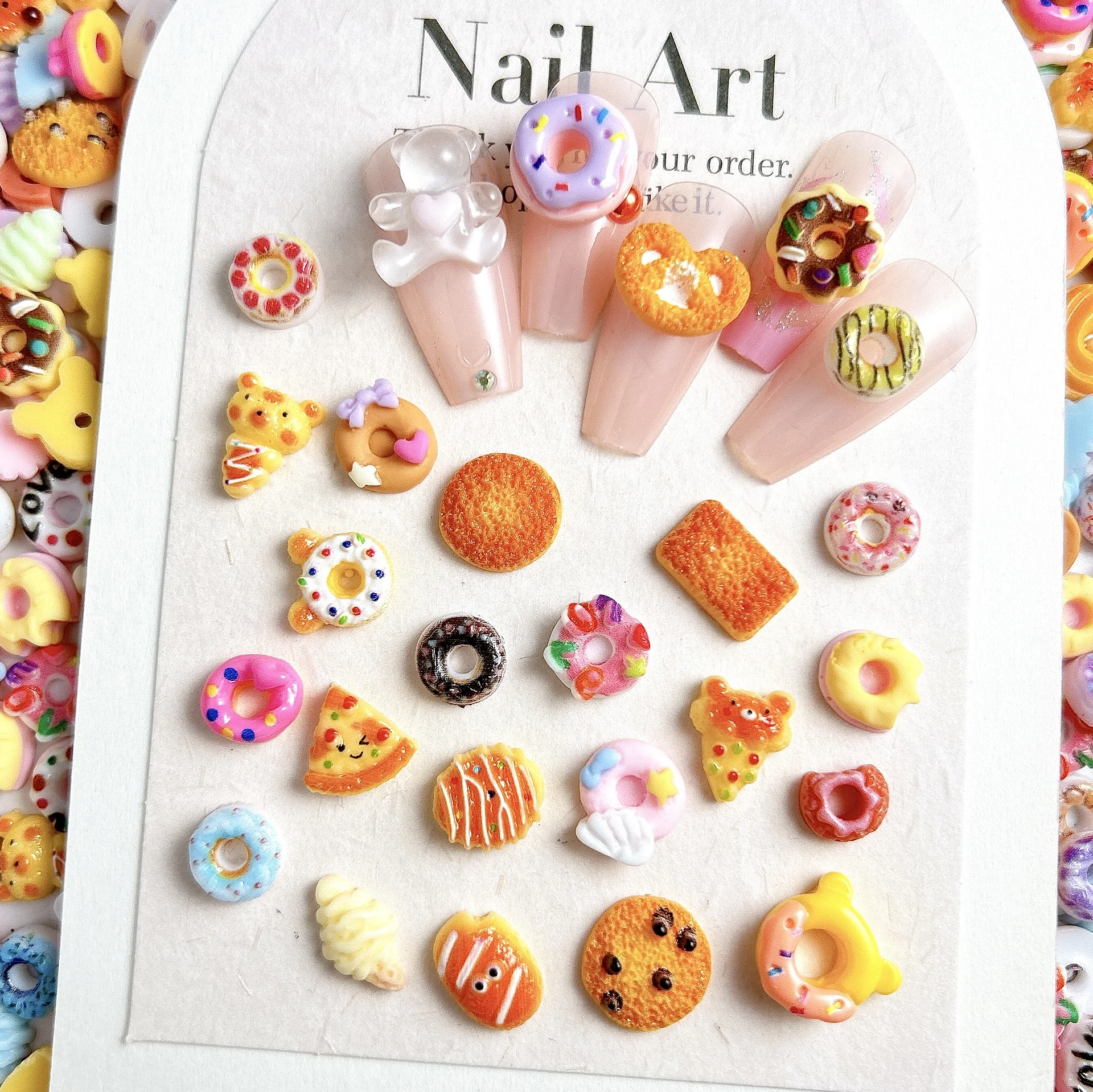 Multiple Style Simulated Donuts Mixed Nail Art Accessories Creative Cartoon Smiley Pizza Bear Ice-cream Resin Nail Charms DIY