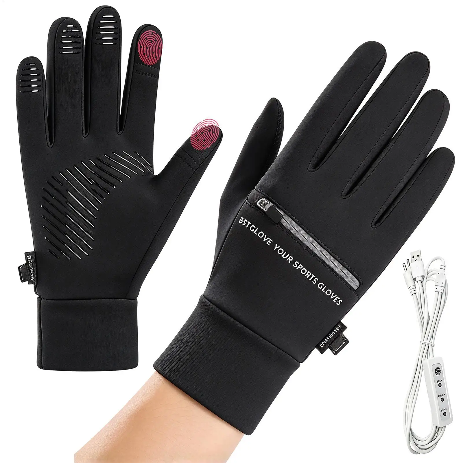 USB Heated Gloves 3-Level Unisex Waterproof Touchscreen Heating Camping Hand Warmer Gloves For Cycling Hiking Riding Fitness