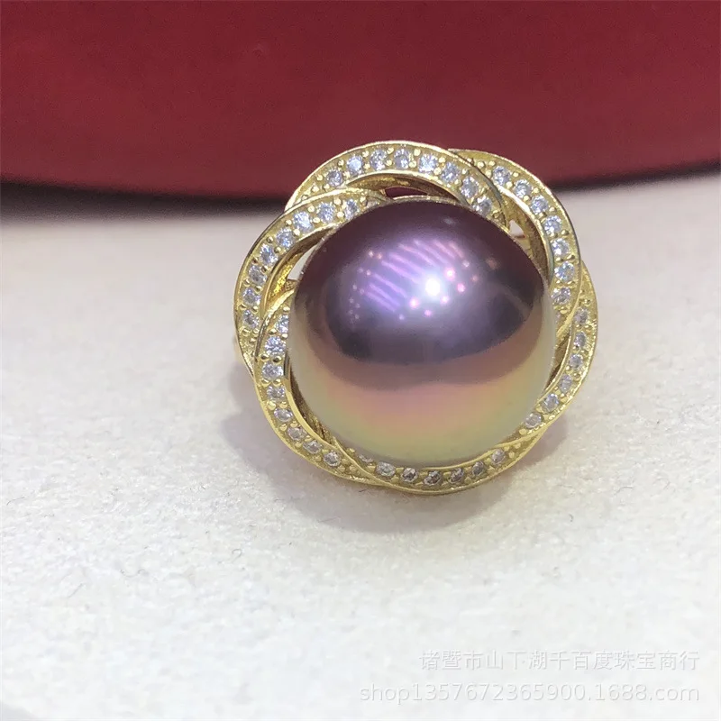 new HUGE AAAA ++++ 11-10MM   ROUND AKOYA WHITE black gold purple Pearl Ring S925 Sterling Silver Adjustable size gift box