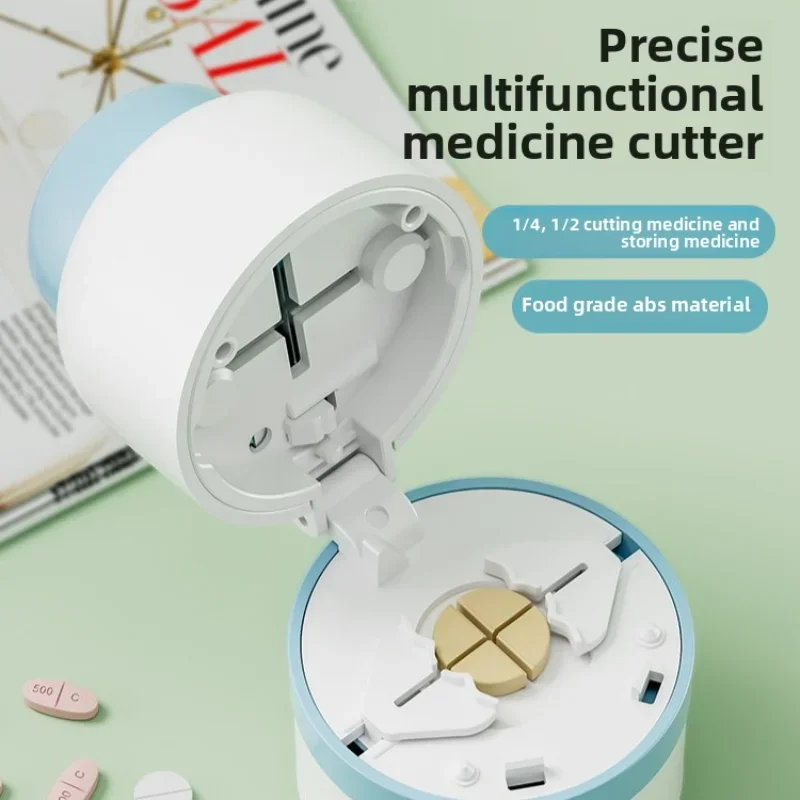 

Portable 2-in-1 Pill Box with Pill Cutter for Cutting Small Pills or Large Pills in Half & Quarter Travel Pill Organizer Case
