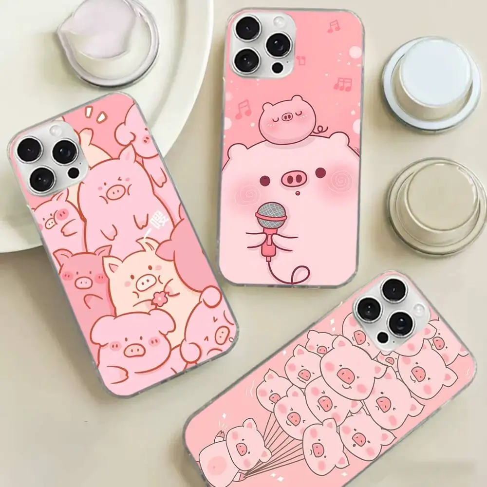Cartoon The Little Lulu Piggy Satin Phone Case For IPhone 17 16 15 14 13 12 11 Pro Max Plus Cover