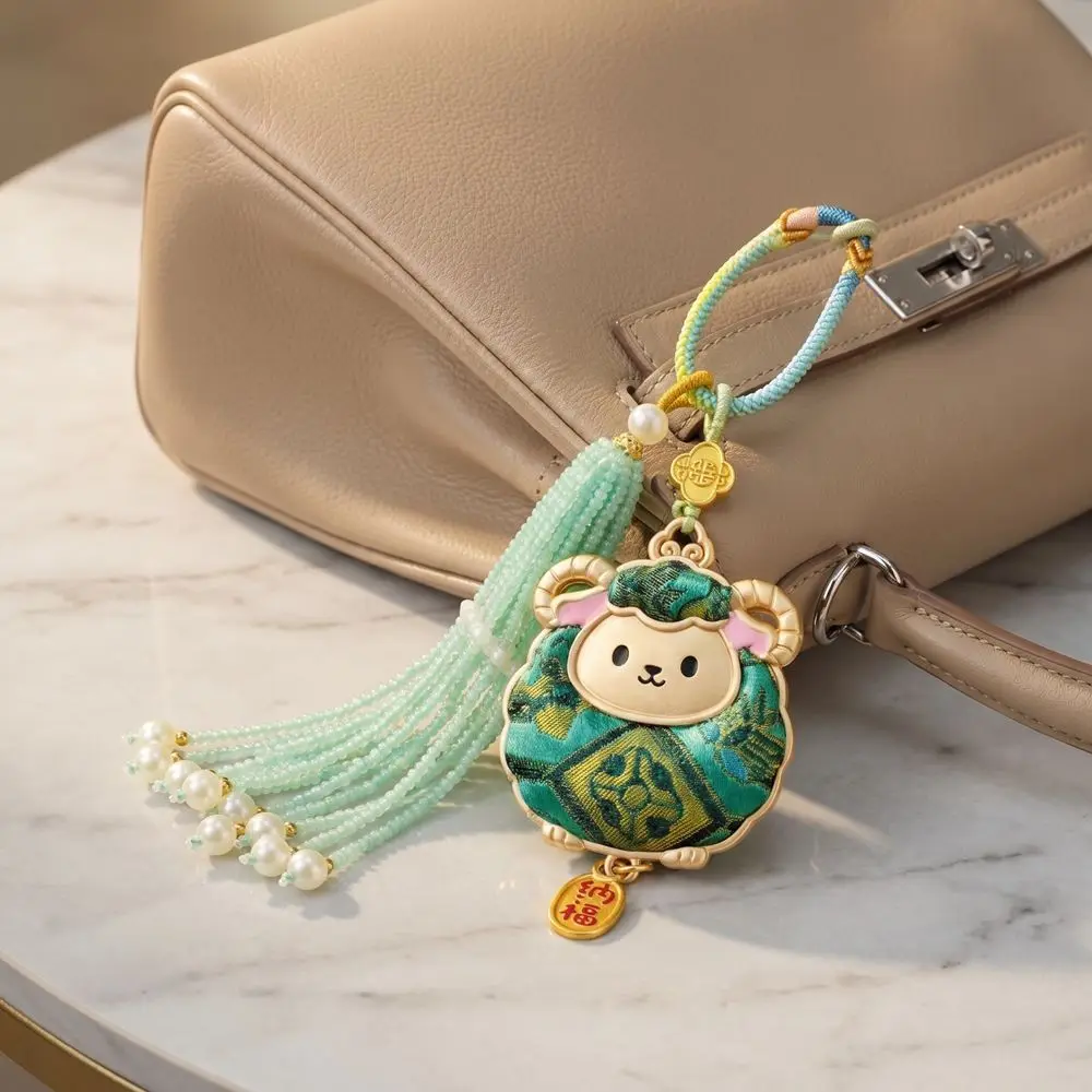 Imitation Song Brocade Year of the Sheep Prayer Pendant with Tassel Chinese Style Embroidery Sheep Keychain Traditional