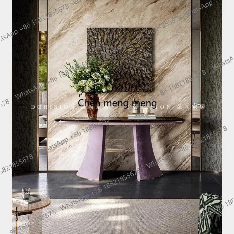 Italian light luxury marble entrance table, living room wall view table, high-end entrance table