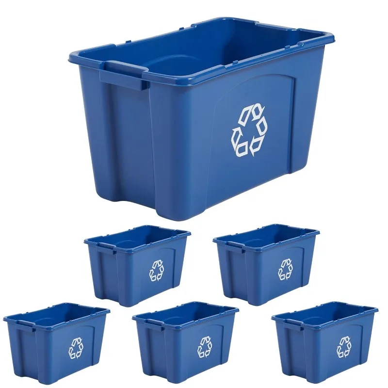 Products Recycling Bin/Box, 18-Gallon, Blue Stackable Storage Container for Paper/Packaging in Garage/Home/Office/School