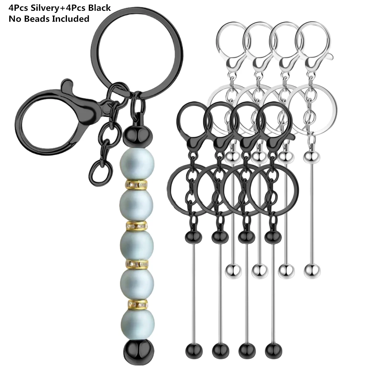 8pcs Metal Beadable Keychain Bars Blanks for Beads Pendant Jewelry Charms DIY Crafts Keychains Making Valentine’s Gift