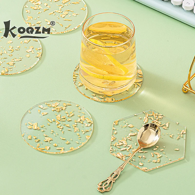 New Heat Insulation Cup Coaster Attractive Elegant Gold Foil Decor Acrylic Mat Anti-cracking Cup Pad Coffee Table Decor