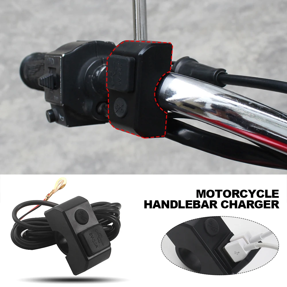 Carregador para guidão de motocicleta, 2 portas usb, 12v a 5v 3a, adaptador de carregamento rápido, tomada de fonte de alimentação para telefone, acessórios para motocicleta