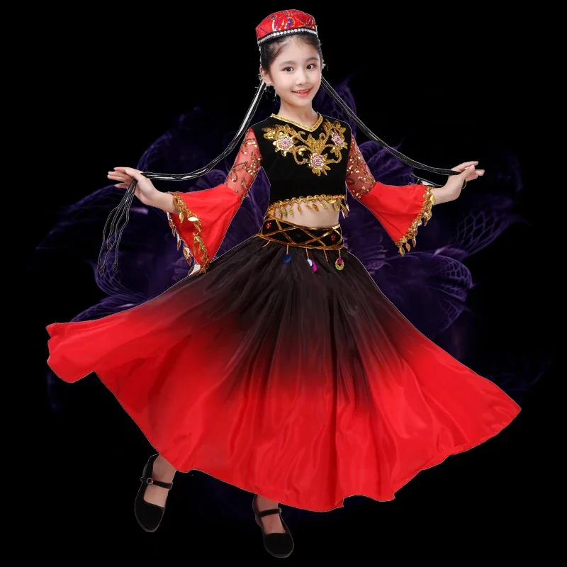 

2026 New Xinjiang Dance Performance Costume Ethnic Costume Uyghur Skirt Big Swing dress Children's Performance Costume