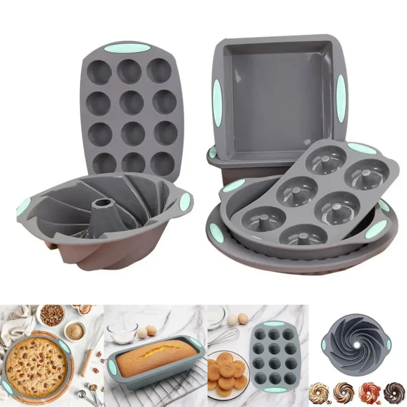 Molde de silicone para muffin de pão, resistente ao calor, forno, antiaderente, cozinha, conjunto de panela de bolo 3d, molde de bolo, ferramenta de cozimento de pão