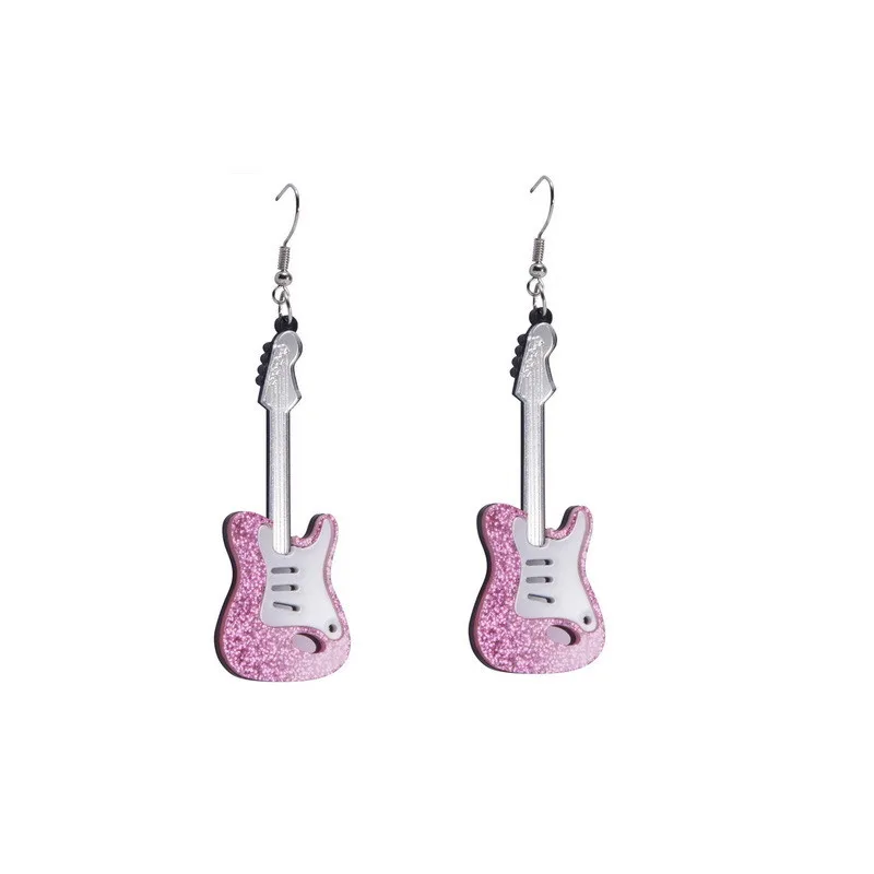 8.5CM Guitar Drop Hook Earrings For Women Pink Purple Black Red Epoxy Vintage Girls Cute Jewelry Gift Fishhook Style