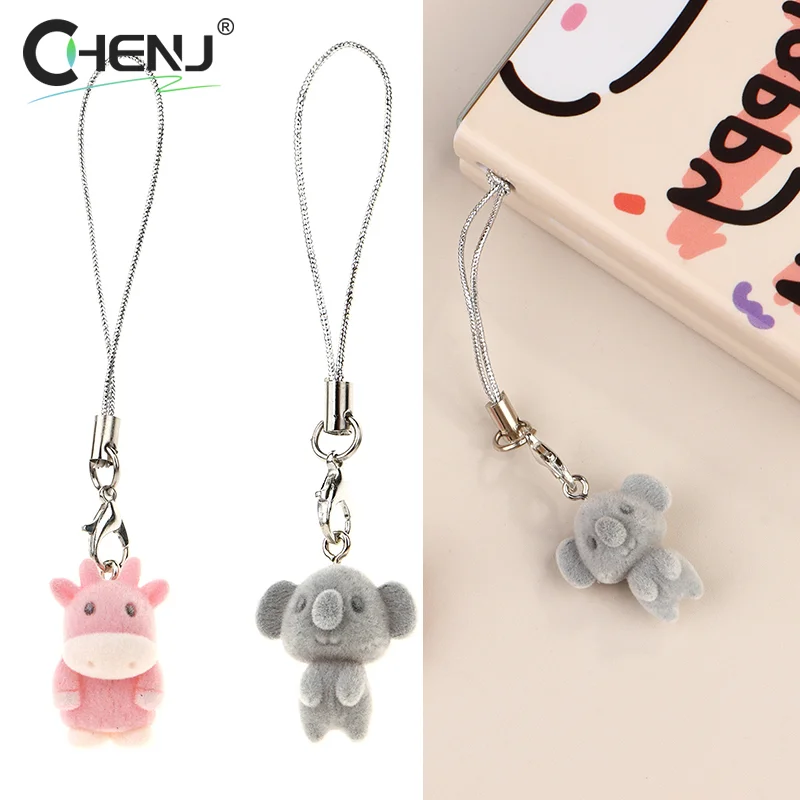 1pcs Cute Flocking Calf Koala Mobile Phone Lanyard Cartoon Animal Pendant Phone Chain School Bag Pendant Keycord