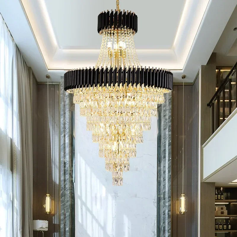 Lustre moderno de luxo para sala de estar, dourado, decoração de casa, escada, luminária grande, design espiral, corredor, luz de cristal