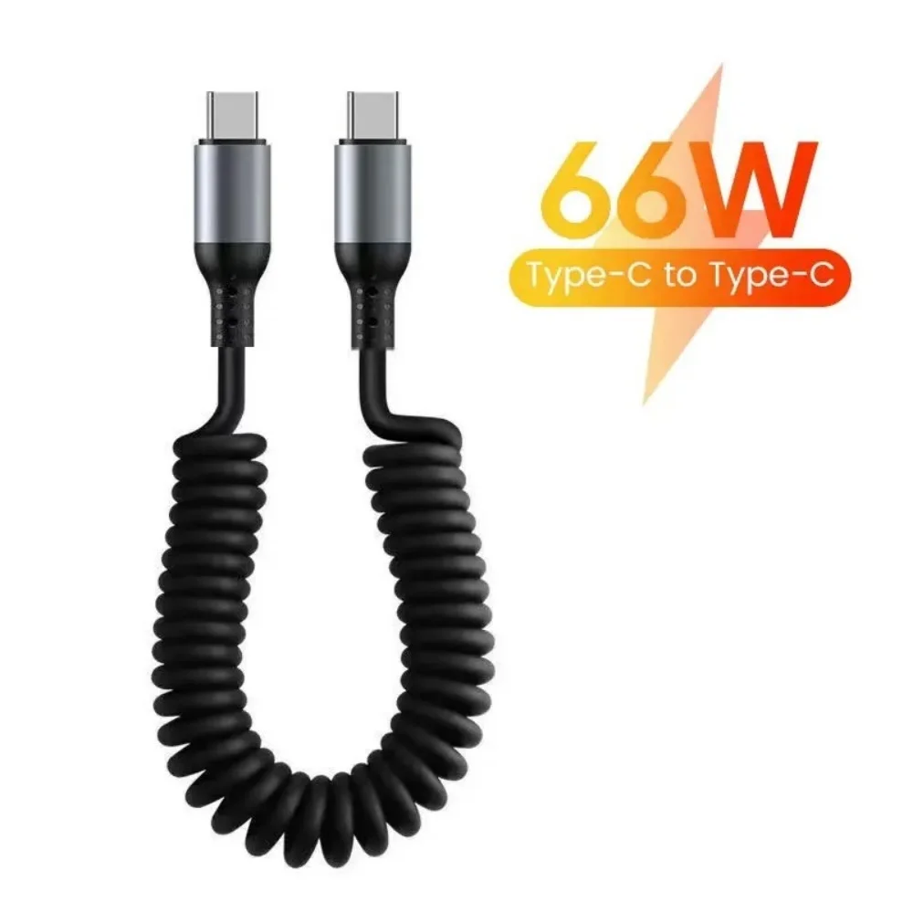 66W USB Type C To Type C Cable Fast Charging USB Spring Car Charger Cord For iPhone Xiaomi Samsung Macbook Huawei Oneplus Honor