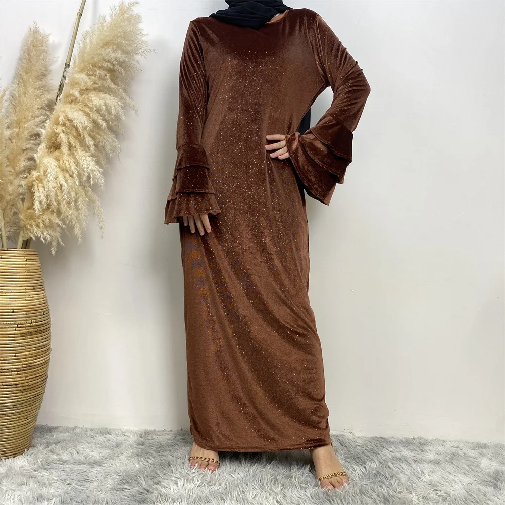 Simple Muslim Dress Women Autumn Winter Thick Warm Abayas for Women Arab Turkish Party Dresses Abaya Dubai Kaftan Femme Musulman