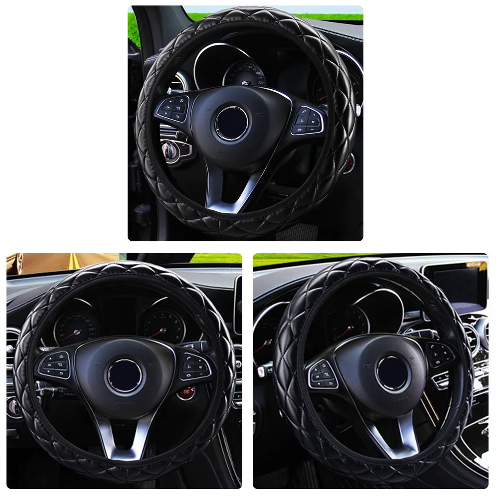 Soft Leather Steering Wheel Cover Car Steering Wheel Cover Crystal Crown Steering Non-slip Protective Interior Accessories