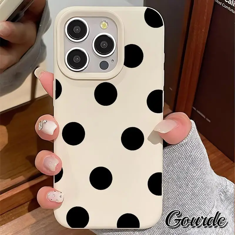 

Gourde Simple Polka Dots Pattern Phone Case for Iphone 16 15 14 12 13 11 Pro Max iPhone 17 Pro max Casing Soft Silicone Cover