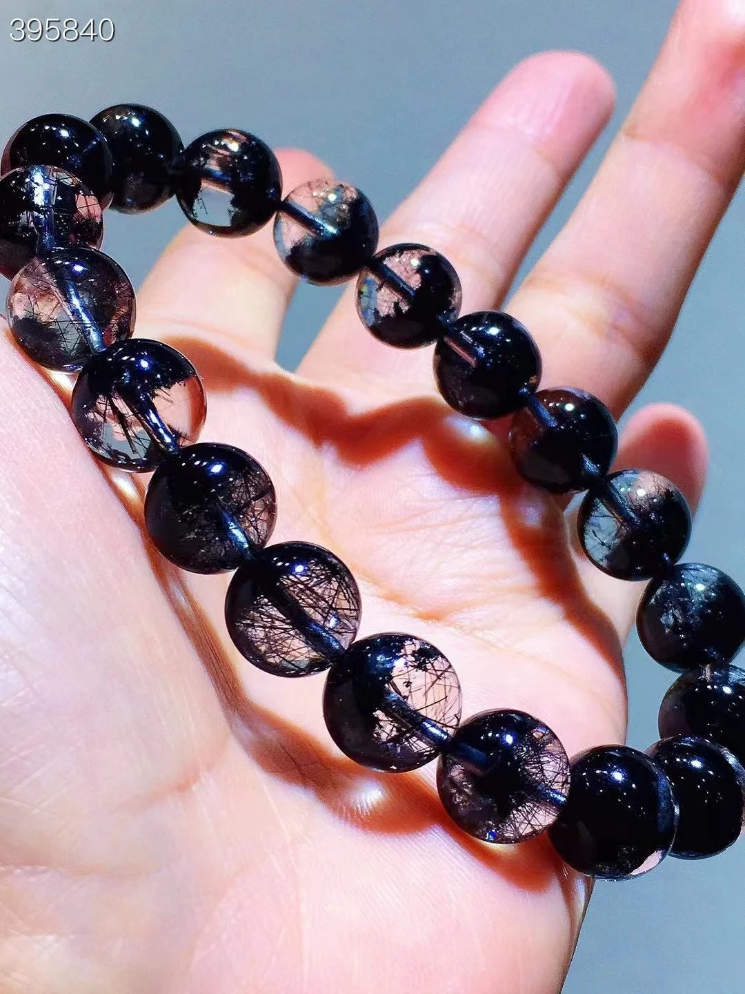 

Natural Black Rutilated Quartz 10.6mm Clear Round Bead Stretch Bracelet Women AAAAAA Genuine