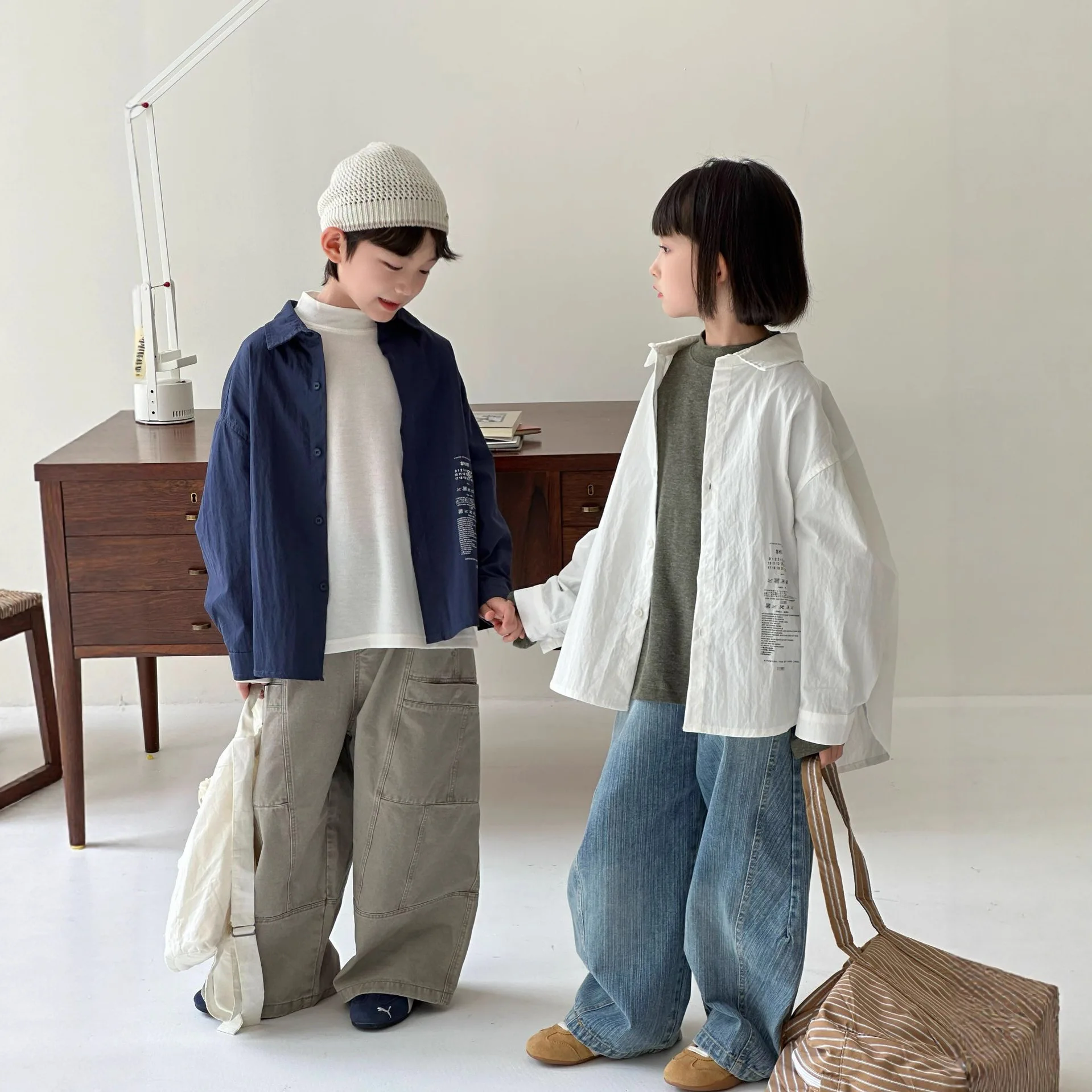 

Shirt 2025 Autumn New Childrens Clothes Korean Style Boys and Girls Fashion Letter Print Loose Long-sleeved Shirt Casual Simple