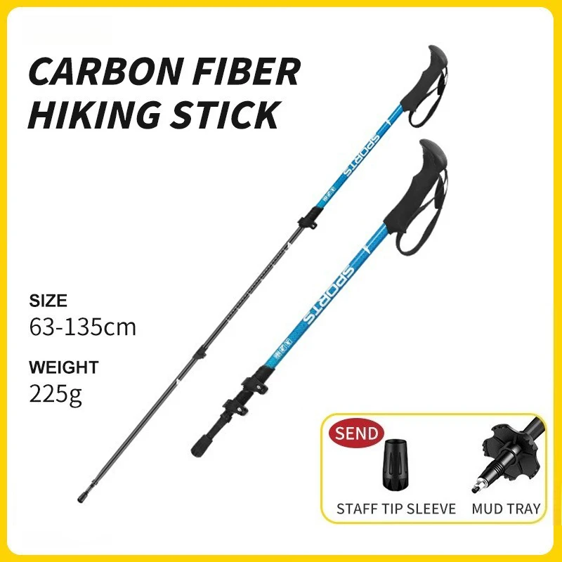

Mountaineering Stick Outdoor Carbon Fiber Retractable Trekking Stick Ultra Light Walking Stick Mountaineering Crutch Lightweight