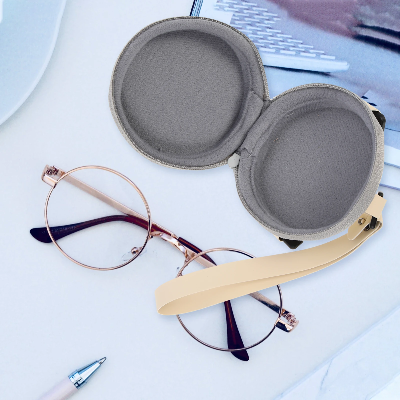 

Sturdy Round Folding Sunglasses Case Eyeglass Portable Box Pouch Travel Daily Storage Durable Dustproof Protection for Most
