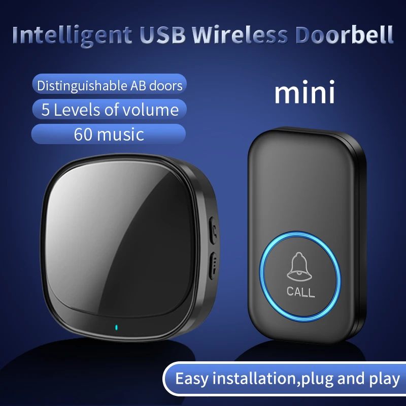 

CACAZI Mini USB Battery Powered Wireless DoorBell Waterproof Intelligent Portable Home Outdoor Doorbell Cell Chime Ring Doorbell