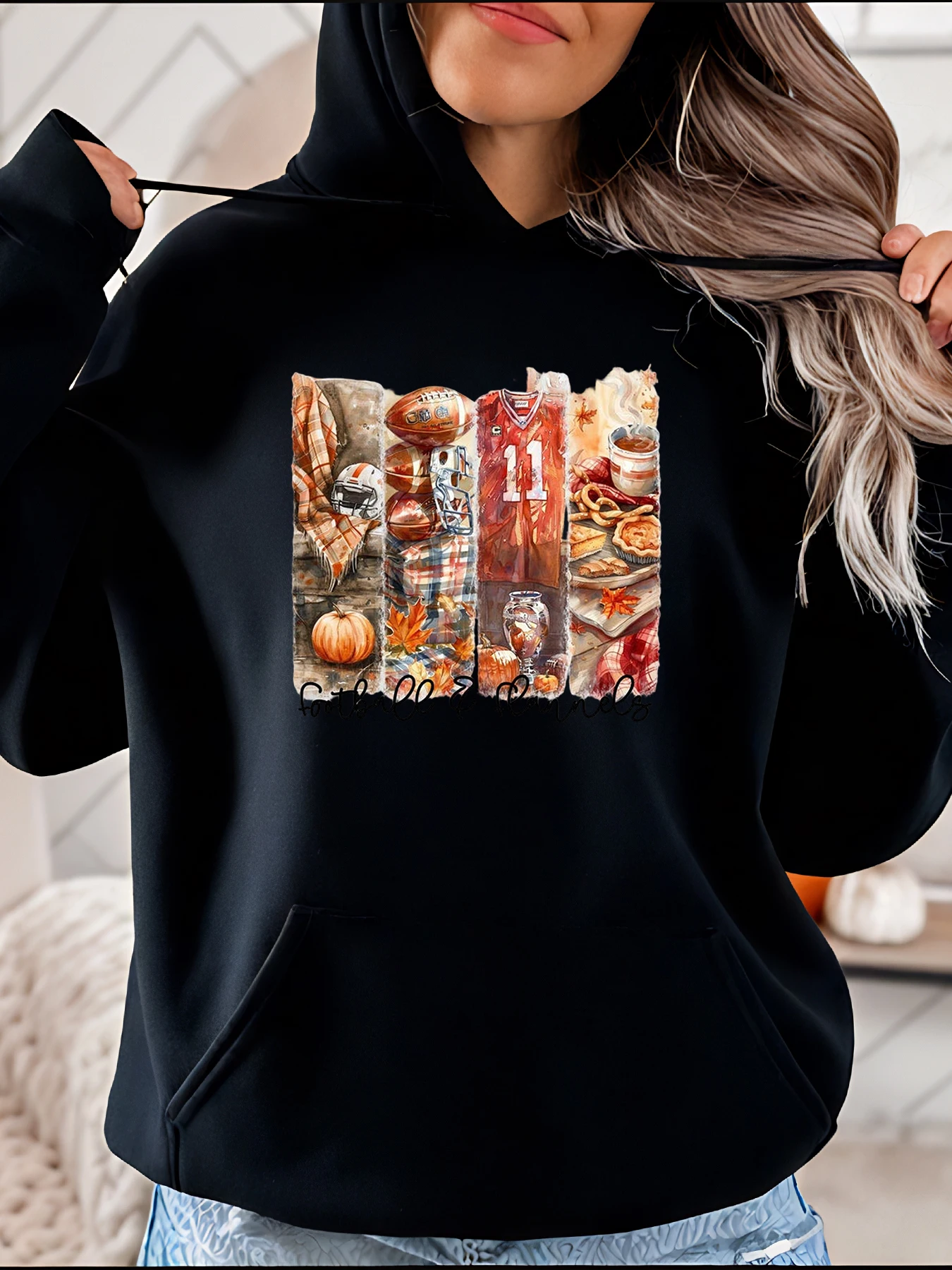 フットボールファンアティック秋の収穫フーディー女性カジュアル秋シーズン限定グラフィックスウェットシャツ280
