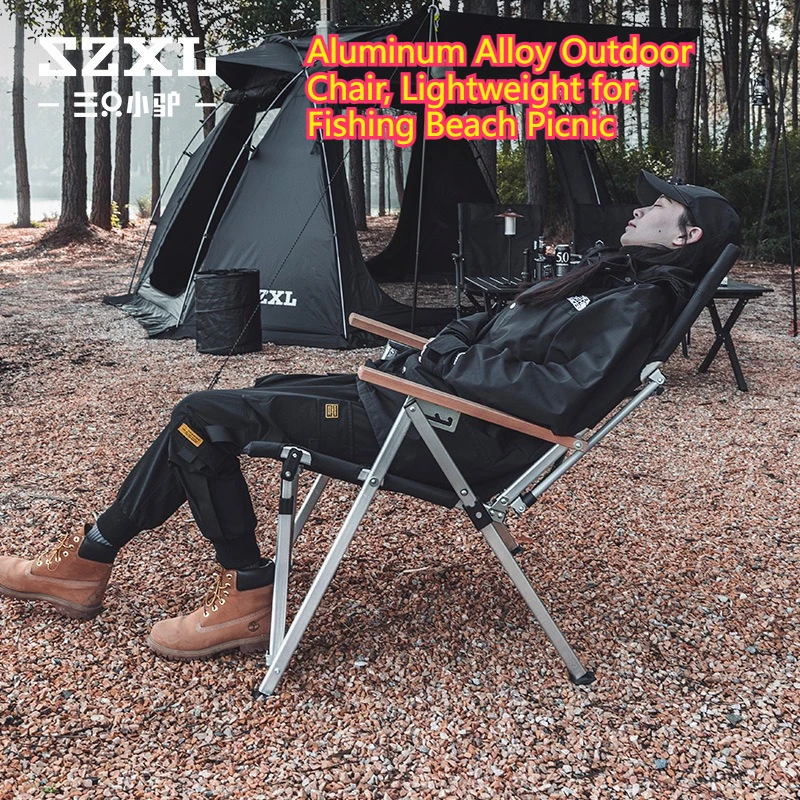 

Aluminum Alloy Folding Chair Full Reclining Design High Backrest Breathable Wear Resistant Foldable Lounge Chair