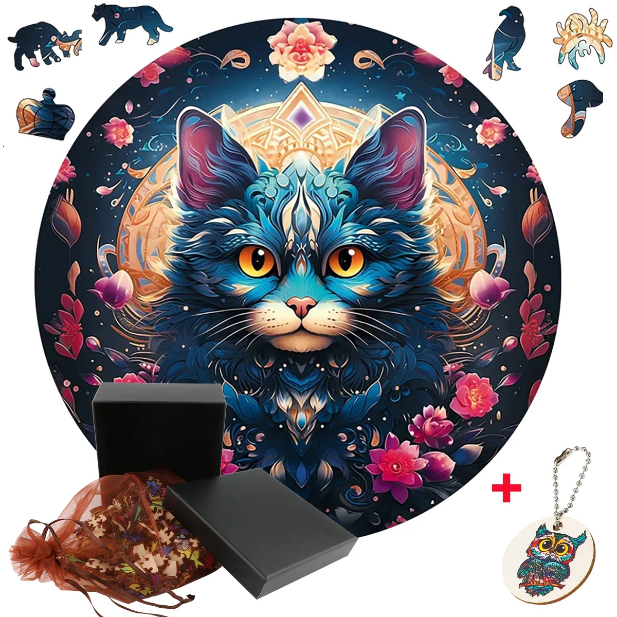 

Brightly Colorful Cute Cat Jigsaw Puzzles Wooden Classic DIY Crafts Montessori Family Educational Toys Games For Kids Adults