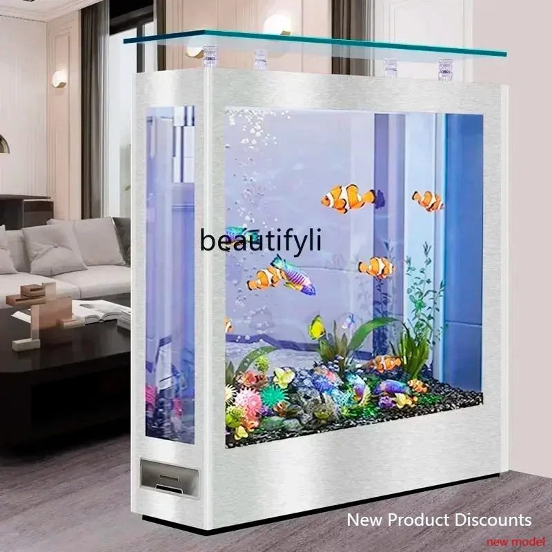 

LHY26ss European-Style Rectangular Screen Partition Aquarium Medium and Large Floor Glass Living Room Free Aquarium