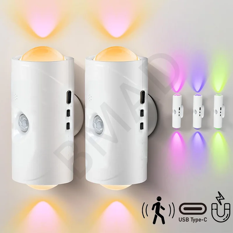 

3/7Colors Motion Sensor Night Light RGB Gradient Wall Lamp Rechargeable Wireless magnetic mounting Home Decoration Night Lamps
