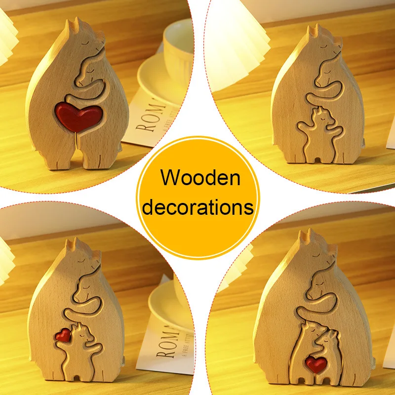 

Wooden Bears Family Desktop Decorations Wooden Carved Art Puzzles Personalized Family Custom Gifts